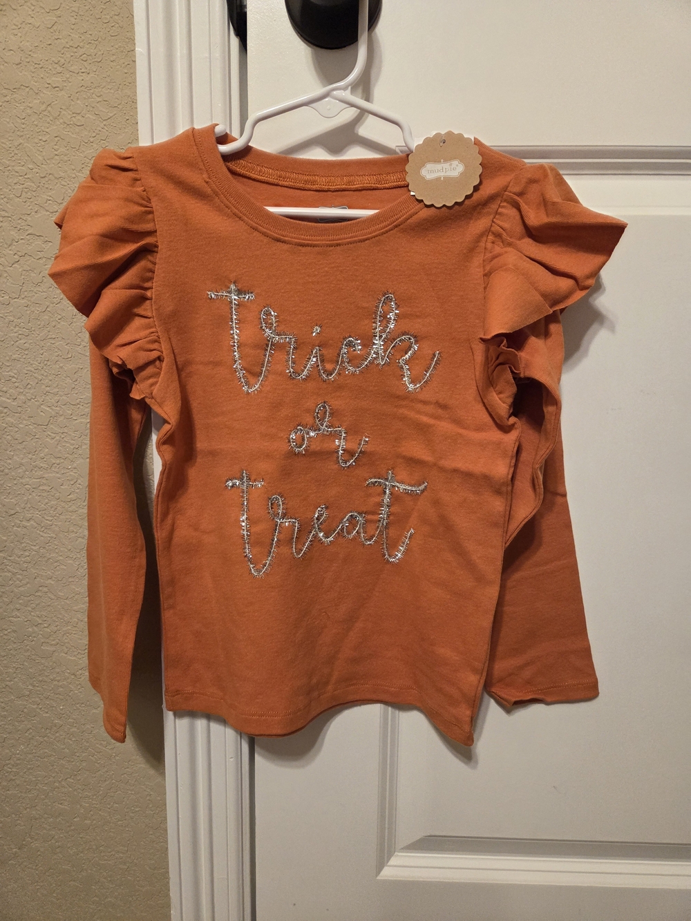 Mud Pie Girls 4T-5T Orange Ruffle Sleeve Tee Halloween Tee